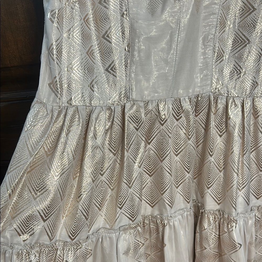 Cream Mini Sundress with Tiered Ruffles and Mandarin Collar - Picture 2 of 8